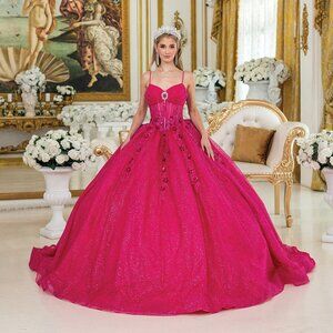 New Long Sleeveless Layered Tulle Ball Gown w/ Back Bow & Lace Up Back DQ 1958